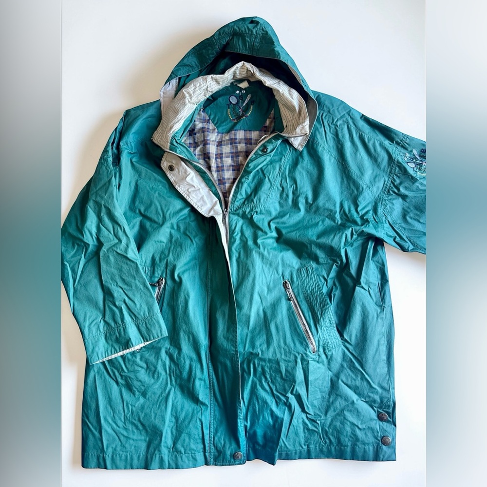 Vintage 90s Windbreaker Jacket Mens Large Teal Embroidered